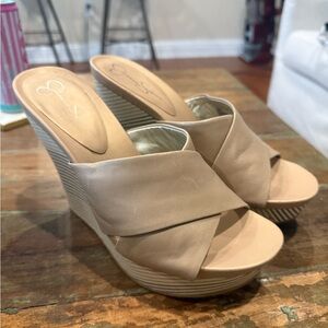 Jessica Simpson Nude/Taupe Crisscross Wedge Sandals